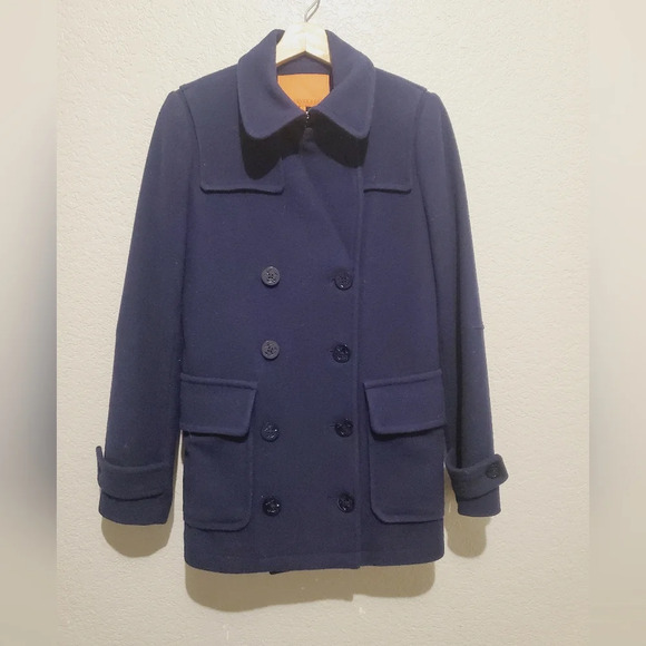 Sinclaire 10 Wool Pea Coat Trench Coat Double Brrasted Navy Blue Size 4 - Picture 2 of 6